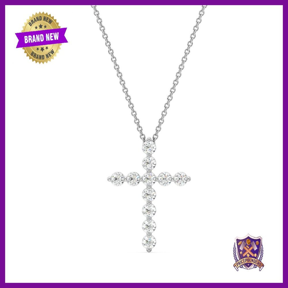 1ct Lab Diamond Cross Pendant Necklace Sterling Silver 18in Chain